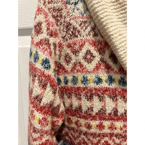 Cabi 3847 Highlands Cardigan Large Fair isles Red Yellow Cream Oversized - Picture 2 of 7